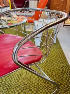 Pamono Cantilever Chair in Red Chrome with Leather Cushions by Gastone Rinaldi New