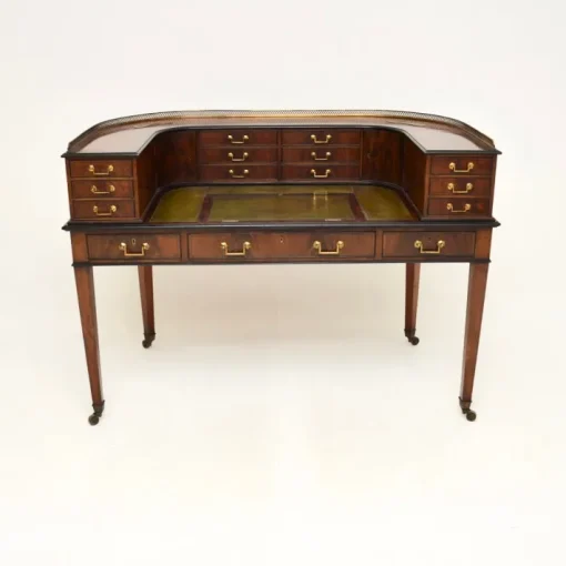 Pamono Carlton House Desk in Inlaid Mahogany with Leather Top, 1890s Sale