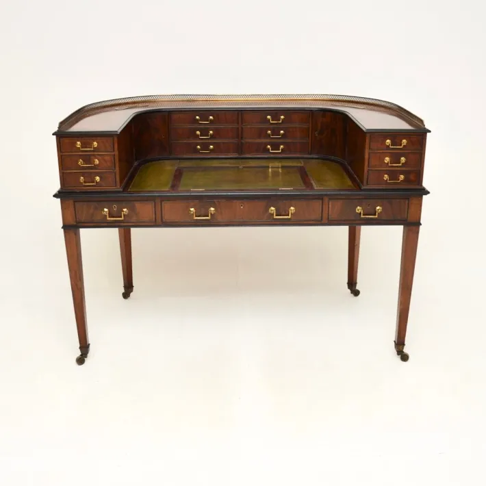 Pamono Carlton House Desk in Inlaid Mahogany with Leather Top, 1890s Sale