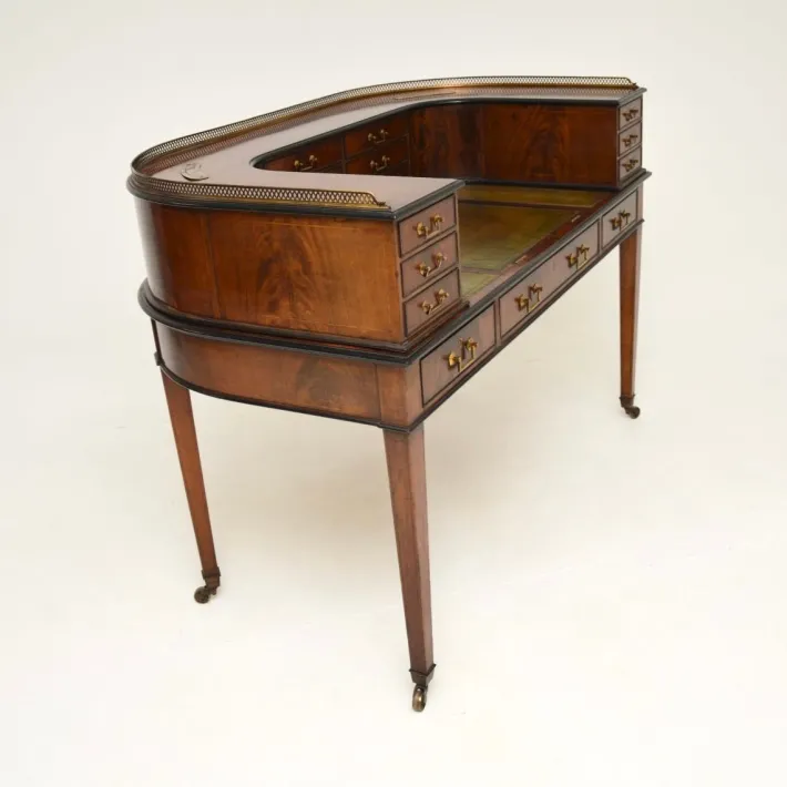Pamono Carlton House Desk in Inlaid Mahogany with Leather Top, 1890s Sale