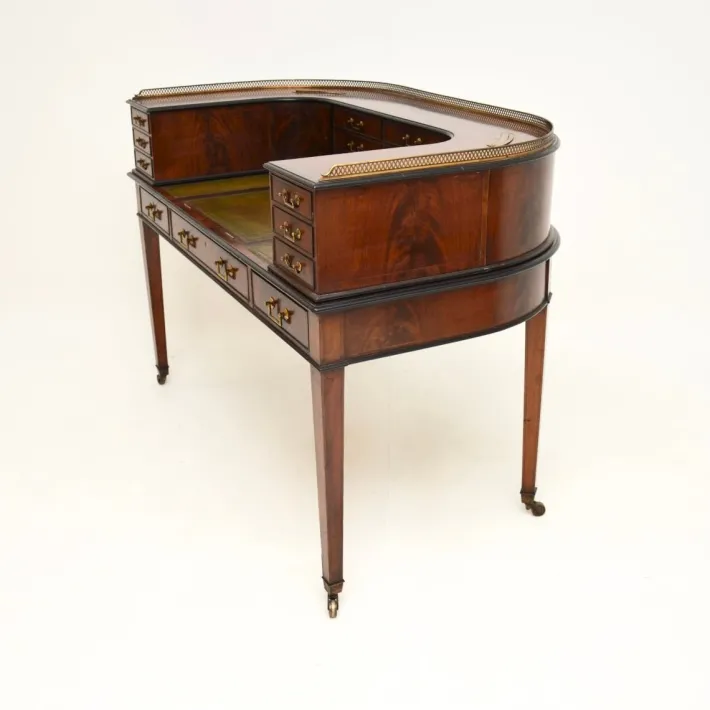 Pamono Carlton House Desk in Inlaid Mahogany with Leather Top, 1890s Sale