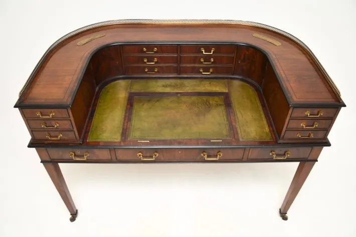 Pamono Carlton House Desk in Inlaid Mahogany with Leather Top, 1890s Sale