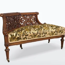 Pamono Carved Wooden Bench, 1880 Clearance