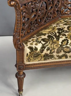 Pamono Carved Wooden Bench, 1880 Clearance