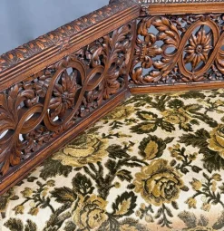 Pamono Carved Wooden Bench, 1880 Clearance