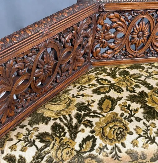 Pamono Carved Wooden Bench, 1880 Clearance