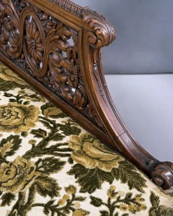 Pamono Carved Wooden Bench, 1880 Clearance