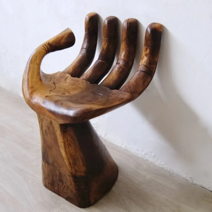 Pamono Carved Wooden Sculpture Chair in the Shape of a Hand, 1980s Sale
