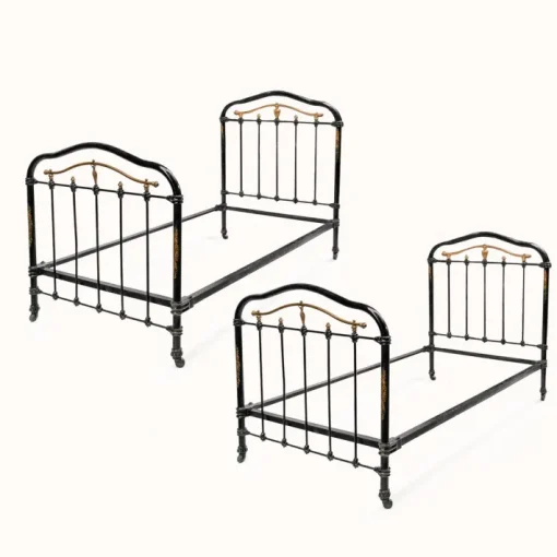 Pamono Cast Iron Single Beds in Black and Gold, 1890s, Set of 2 Hot