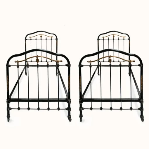 Pamono Cast Iron Single Beds in Black and Gold, 1890s, Set of 2 Hot