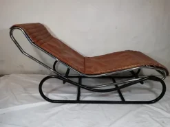 Pamono Chaise Longue in Chromed Metal & Brass Leather, Italy, 1960s Discount