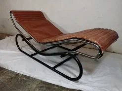 Pamono Chaise Longue in Chromed Metal & Brass Leather, Italy, 1960s Discount
