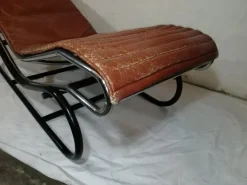 Pamono Chaise Longue in Chromed Metal & Brass Leather, Italy, 1960s Discount