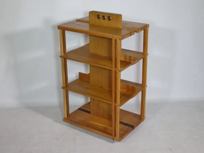 Pamono Cherry Wood Rolling Shelf, 1970s New