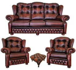 Pamono Chesterfield Leather Living Room Set, 1970s, Set of 4 Online