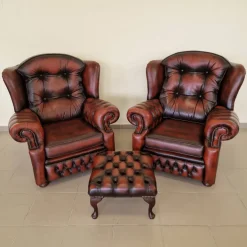 Pamono Chesterfield Leather Living Room Set, 1970s, Set of 4 Online