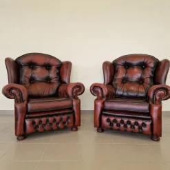 Pamono Chesterfield Leather Living Room Set, 1970s, Set of 4 Online