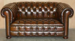 Pamono Chesterfield Two-Seater Sofa in Brown Leather, 1920s Clearance