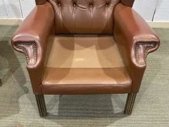 Pamono Chesterfield Wingback Armchairs in Brown Leather, 1970s, Set of 2 New
