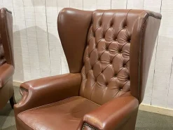 Pamono Chesterfield Wingback Armchairs in Brown Leather, 1970s, Set of 2 New