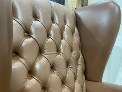 Pamono Chesterfield Wingback Armchairs in Brown Leather, 1970s, Set of 2 New