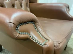 Pamono Chesterfield Wingback Armchairs in Brown Leather, 1970s, Set of 2 New