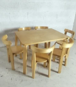 Pamono Children's Chairs and Table attributed to Alvar Aalto for Artek, 1970s, Set of 7 Online