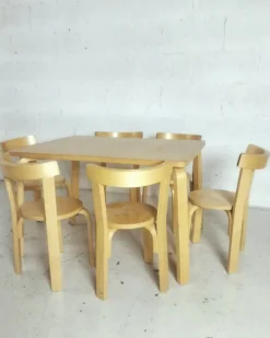 Pamono Children's Chairs and Table attributed to Alvar Aalto for Artek, 1970s, Set of 7 Online