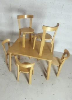 Pamono Children's Chairs and Table attributed to Alvar Aalto for Artek, 1970s, Set of 7 Online