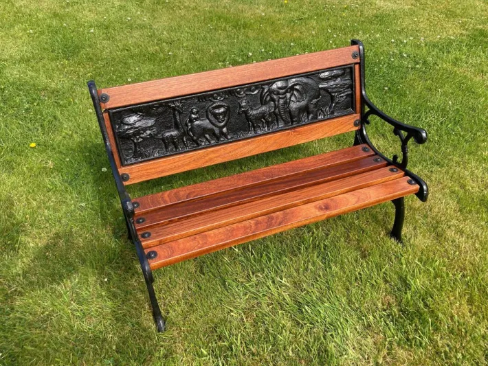 Pamono Childrens Safari Animals Themed Hand Painted Cast Iron & Mahogany Garden Bench Best