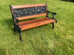 Pamono Childrens Safari Animals Themed Hand Painted Cast Iron & Mahogany Garden Bench Best