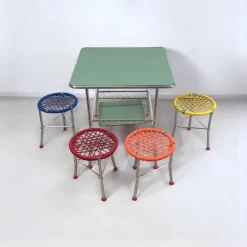 Pamono Children's Table with Colourful Folding Chairs, 1960s, Set of 5 Sale