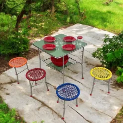 Pamono Children's Table with Colourful Folding Chairs, 1960s, Set of 5 Sale