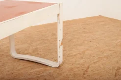Pamono Child's Desk with White Molded Wood Legs and Wood & Red Linoleum Top, 1950s or 1960s Outlet