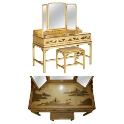 Pamono Chinese Chinoiserie Walnut Dressing Table and Stool, 1920s, Set of 2 Outlet