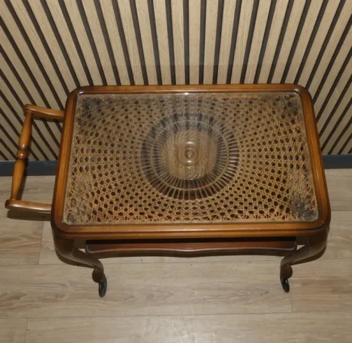 Pamono Chippendale Style Serving Bar Cart in Wicker and Glass, 1960s Discount