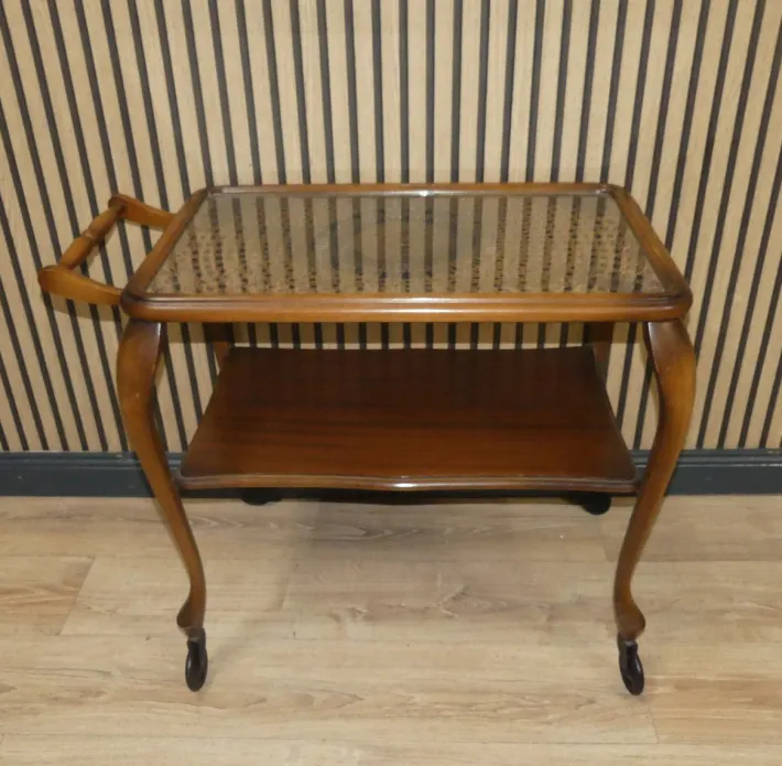 Pamono Chippendale Style Serving Bar Cart in Wicker and Glass, 1960s Discount