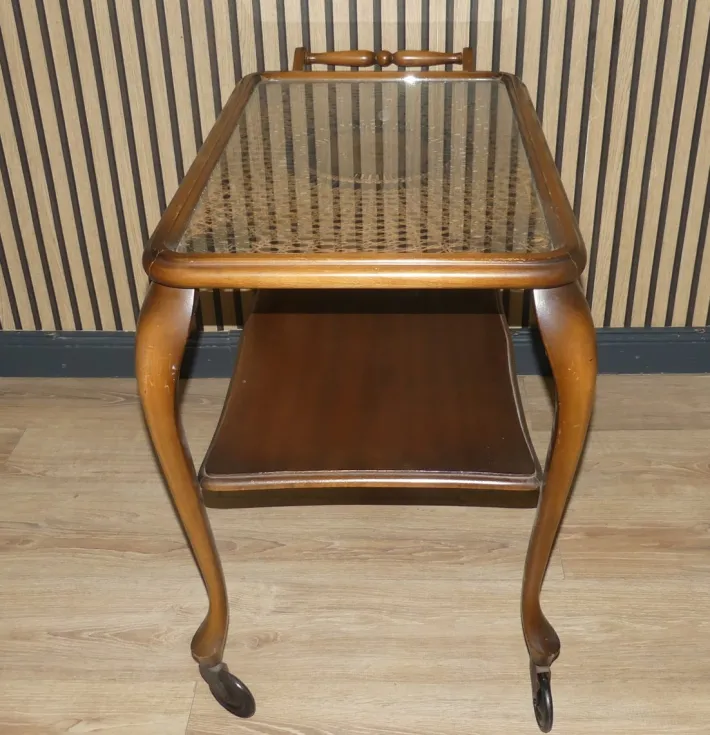 Pamono Chippendale Style Serving Bar Cart in Wicker and Glass, 1960s Discount