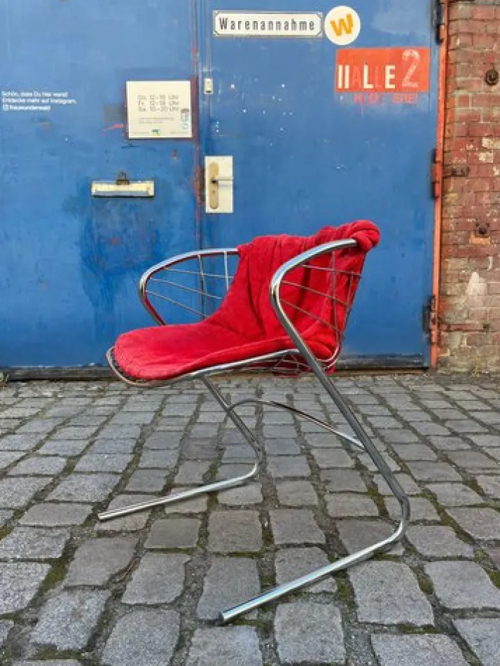 Pamono Chrome Cantilever Chair with Velvet Cushion Cover by Gastone Rinaldi Outlet