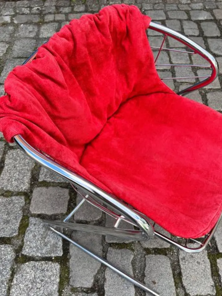 Pamono Chrome Cantilever Chair with Velvet Cushion Cover by Gastone Rinaldi Outlet