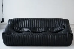 Pamono Cinna Black Leather 3-Seater Sofa attributed to Annie Hieronimus for Ligne Roset, 1973 Clearance