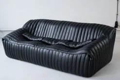 Pamono Cinna Black Leather 3-Seater Sofa attributed to Annie Hieronimus for Ligne Roset, 1973 Clearance