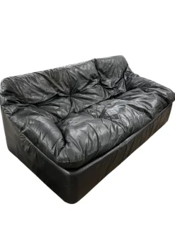 Pamono Cinna Black Leather Sofa, 1970 Best