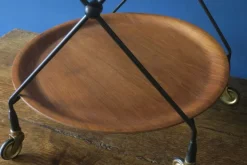 Pamono Circular Teak and Metal Folding Serving Trolley from Ary Fanerprodukter, Sweden, 1960s Sale