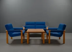 Pamono Coffee Table and Armchairs by Rud Thygesen & Johnny Sorensen for Magnus Olesen, 1975, Set of 5 Clearance