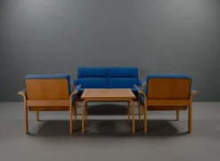 Pamono Coffee Table and Armchairs by Rud Thygesen & Johnny Sorensen for Magnus Olesen, 1975, Set of 5 Clearance