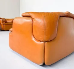 Pamono Confidential Seating Set in Cognac Leather by Alberto Rosselli for Saporiti, Italy, 1970s, Set of 4 Best