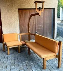 Pamono Corner Bench and Incorporated Floor Lamp attributed to Guillerme Et Chambron Outlet