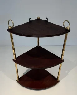 Pamono Corner Shelf in Brass Faux-Bamboo and Mahogany in the style of Maison Baguès Outlet