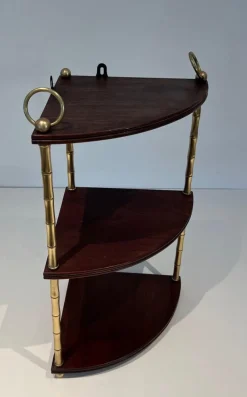Pamono Corner Shelf in Brass Faux-Bamboo and Mahogany in the style of Maison Baguès Outlet